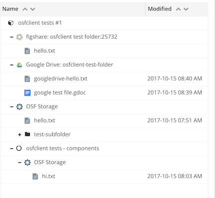 OSF folders screenshot